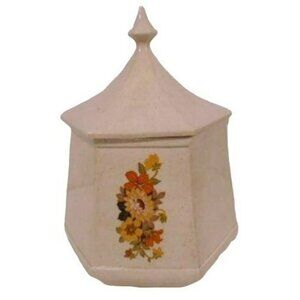 Vintage 1986 Hexagon Floral Transferware Cookie Jar With Lid 7" X 9"